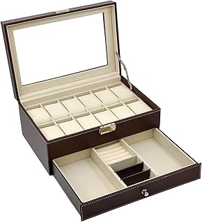 Autowark leather watch box for men 12 "with lockable jewelry presentation drawer for watch organizer - Brown, AW -003.. Discover a world of affordable shopping with DIAYTAR NIGERIA's vast marketplace delivered to you in days.