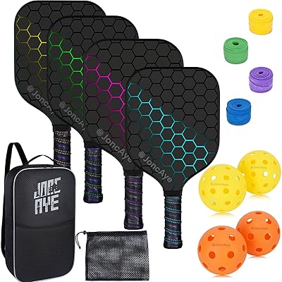 Joncaye Pickleball-Paddles-Set-de-4, Light Pickle-Ball-Retquet-Set with indoor and outdoor balls, paddle bag, ball bag | fiberglass rackets with adult accessories, pickleball gifts for men and women.. Get your essentials without leaving home — thanks to DIAYTAR Nigeria.