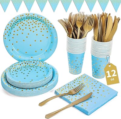 Beauty 72 pieces of blue and golden holidays, aluminum dishes, paper plates, towels, cups and straws for weddings, birthdays and birthdays - 10 guests.. DIAYTAR NIGERIA: Making online shopping accessible with affordable prices and nationwide delivery service.