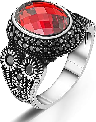 Sterling 925 silver oval ring decorated with a small red zircon stone embroidered with an amazing special design for men, jewelry accessory, gift gift.. DIAYTAR NIGERIA: Your affordable shopping destination with thousands of products delivered in days.