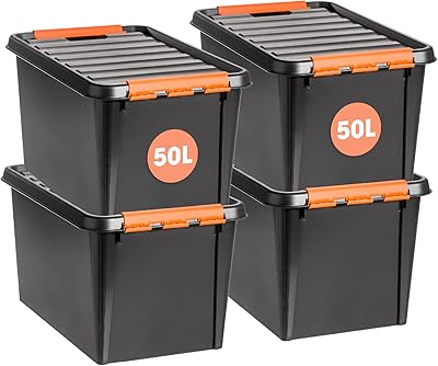 Smartstore - Pro 45 - Lot of 4 large storage bins - Intensive use - Black - 59 x 39 x 34 cm - 50 l dark gray.. DIAYTAR NIGERIA revolutionizes online shopping with competitive prices and reliable 5-8 day delivery.