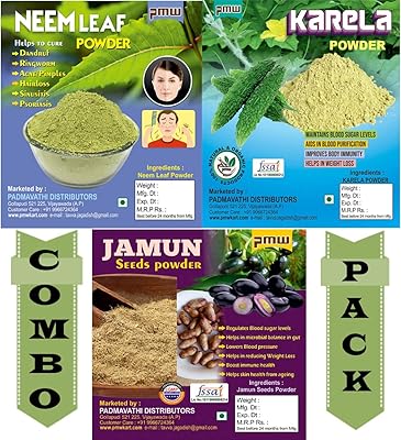 BMW - 3 -piece diabetes care pack - Jamun powder, Neem powder and Karela Health Care powder - 100g x 3.. Looking for quality and speed? You’ll find both at DIAYTAR Nigeria.