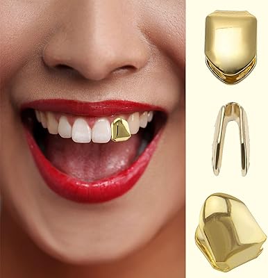 Placked Dente Placées Gold 14 Carats, 4 pieces of teeth hip hop plain, festive accessories for single -mouth grill lid (gold).. DIAYTAR NIGERIA connects you with thousands of products at competitive prices, delivered within a week.