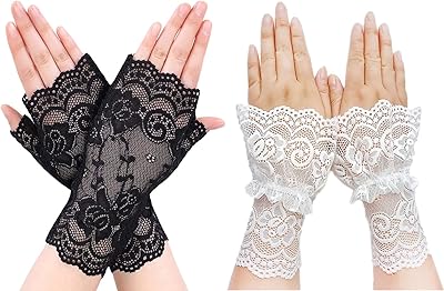 2 pairs of finger -free lace gloves for women, Lolita bracelet, accessories from the 1920s.. Discover a new way to shop with DIAYTAR NIGERIA's comprehensive marketplace and quick delivery options.