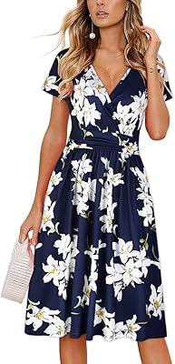 Summer dress for women with fine straps and v -neck, adorned with flowers and pockets.. DIAYTAR NIGERIA: Where every Nigerian finds what they need at prices they can afford, delivered promptly.