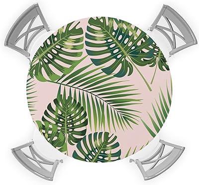 Table tablecloths with elastic edge of tropical green palm leaf on pink tablecloth for round.. Everyday deals, every category — only on DIAYTAR Nigeria.