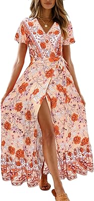 Zesica long bohemian dress with floral print and short sleeves for women.. DIAYTAR NIGERIA transforms dreams into deliveries with our affordable prices and 5-8 day shipping.