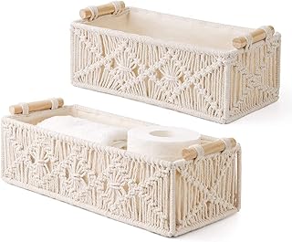 Bohemian decorative storage baskets, hand woven box, decorative toilet shelf, cupboard organizer for bedroom, living room, house, lot of 2, ivory (ivory).. Need it fast? Need it cheap? Choose DIAYTAR Nigeria.