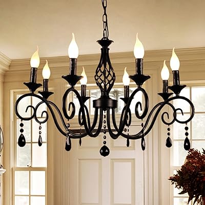 Janeed chandeliers, chandelier with French crystal candle 8 lights, industrial chandelier black vintage suspended lamps for living room kitchen dining room kitchen.. DIAYTAR NIGERIA: Where every Nigerian finds affordable products delivered within the week.