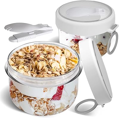 Intol night's containers with lids, 20 Oz portable plastic yogurt pots, large capacity waterproof dessert cups for yogurt and on the move, snack containers (2 rooms).. DIAYTAR NIGERIA: Your partner in affordable online retail with reliable shipping across Nigeria.