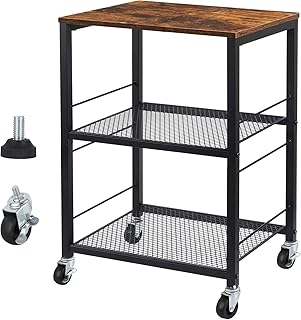 Artificial printer support with casters, printer table with printer storage support for 3 -layers with shelves, portable wooden printer for home desk, rustic and black brown.. DIAYTAR NIGERIA revolutionizes e-commerce with our affordable prices and dependable delivery timeframes.
