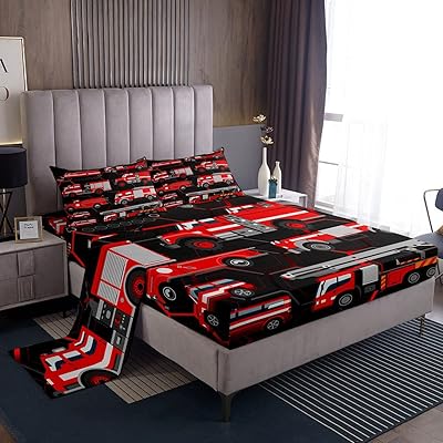 Double Bed Bedroom With Pattern Keld Trucks For Kids Boys, in a soft microfiber, composed of 3 pieces of red color, an excavator and a tractor, a flat sheet and pillow pillowcases with black color pattern.. DIAYTAR NIGERIA: Where every search yields affordable results delivered promptly to your door.