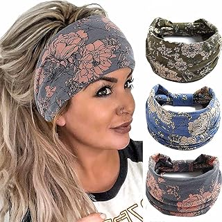 Woman scarf, wide knot bands with floral pattern, cotton stretch fabric, thick elastic hair turban, thick fashionable hair accessories for women, 3 package.. Why wait? Get your order in 5–8 days with DIAYTAR Nigeria.