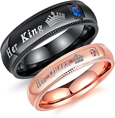 Ahead Elegant Set of 2 Pieces of Assorted Couple Rings Queen King and its stainless steel promise bracelet, engagement rings, couple gifts for Valentine.. DIAYTAR NIGERIA: Where every purchase is affordable and delivery is always within a week.