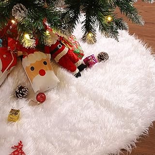 Christmas tree skirt in 48 -inch faux fur, snow white, for the decoration of the house, Christmas and New Year's Day.. DIAYTAR NIGERIA connects you with thousands of products at competitive prices, delivered within a week.