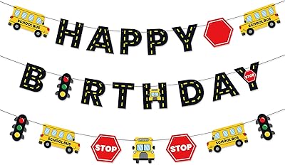 Banner of Happy Birthday, school bus design on birthday bus, children's birthday party decorations, yellow bus birthday party decorations for the start of the school year.. Discover endless possibilities with DIAYTAR NIGERIA's extensive product range and affordable shipping.