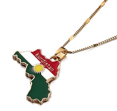 Kurdistan gold plated necklace with gilded enamel and region map.. Experience shopping satisfaction with DIAYTAR NIGERIA's vast selection and nationwide delivery service.