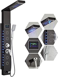 Black multifunctional shower panel 6 in 1 with stainless steel tower system.. Experience the DIAYTAR difference with our vast product selection and delivery within 5-8 days.