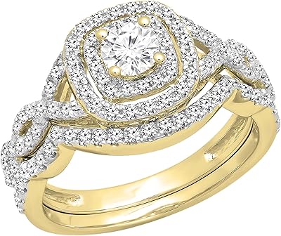 Dazzling Rock Collection 1.00 Carat (CT) in 18 Carats Round Carats White Diamonds cultivated in the laboratory, set of halo engagement rings for women 1 ct.. No stress, just speed — DIAYTAR Nigeria ships in days.