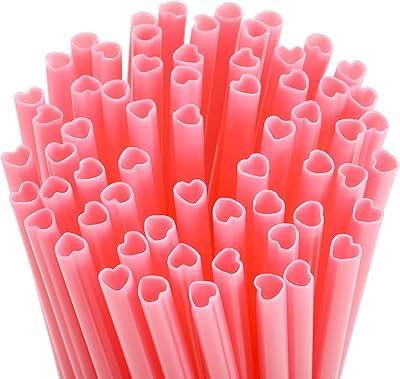 100 pink straw pieces in the shape of a heart for Valentine's Day, plastic disposable, cute straws to drink, to drink coffee, milk, love favors, wedding (100 pieces).. DIAYTAR NIGERIA delivers value, variety, and convenience with our nationwide 5-8 day shipping.