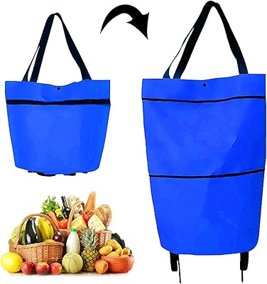 2 -in -1 foldable shopping cart, two -story foldable grocery cart with rolls bag, multifunctional telescopic storage bag for travel and shopping (blue).. From checkout to your doorstep in less than a week — DIAYTAR Nigeria.