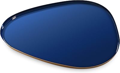 Allegory decorative tray | Elegant vanity organizer or caterpillar display | Navy blue and gold metal service tray for coffee table, pouf, bar, liquor and cocktails 16 x 12.5 inches.. DIAYTAR NIGERIA delivers affordability and convenience with every purchase, shipped within the week.