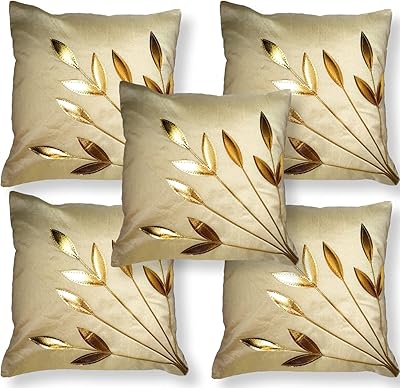 Set of embroidered silk cushion cushion with Bali gold leaf pattern for bedroom.. Shop with intention at DIAYTAR NIGERIA, offering thousands of products delivered nationwide in days.