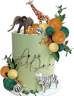 24 pieces of realistic cake in the shape of animals from the Safari jungle with colored balls for cake decoration for wild or baby birthday (green and yellow).. More than a store — DIAYTAR Nigeria is your shopping partner.