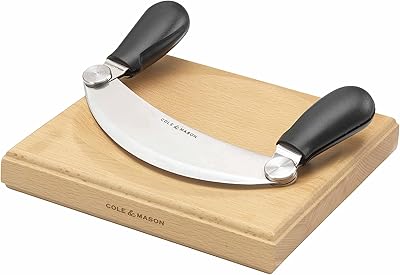 COLE & MASON H105549 hash and wooden board | Vibrating/fresh-up-herst cutter | Stainless steel/Wood | Mezzaluna and board cutter | dishwasher pass (kitchen utensils only) | 2 year warranty.. The smarter way to shop online in Nigeria is through DIAYTAR Nigeria.