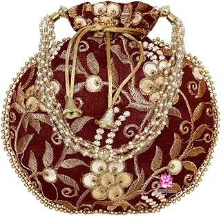 Indian ethnic Potli Bag Women with married Batua Pearl Handle.. DIAYTAR NIGERIA: Bringing quality products to your doorstep at prices that won't break the bank.