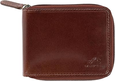 Mancini leather wallet with RFID secure zipper for men, brown, 4.5 x 3.5 x 1, RFID portfolio.. DIAYTAR NIGERIA transforms dreams into deliveries with our affordable prices and reliable shipping.