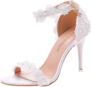 Women's sandals with high lace high heels with ankle flange and stilettos open for the bride, weddings and evenings.. Shop from anywhere in Nigeria with DIAYTAR's extensive selection and budget-friendly shipping options.