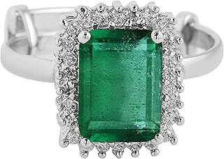 LMDPRAJAPatis Plated Wedding Ring Silver Silver Stone of Natural Emerald for Women, Precious Stone, Emerald, Precious Stone, Emerald.. DIAYTAR NIGERIA provides endless shopping possibilities with affordable prices and prompt delivery service.