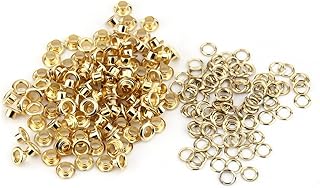 Set of metallic eyelets of 100 pieces, eyelets of 5 mm for fabric, leather clothing and manual work, 2 colors (gold).. Shop confidently with DIAYTAR NIGERIA, offering affordable prices and reliable delivery within a week.