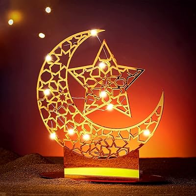 Moon -shaped Islamic Lamp Lamp for the table decoration of Eid, Ramadan and Eid stars, gift for Muslims, family, friends, bedroom and decoration of the house.. DIAYTAR NIGERIA: Your trusted marketplace that combines variety, affordability and reliable shipping.