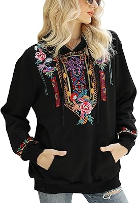Decreeted women's hoodies, Bohemian Style Mexican embroidered, Long sleeves, fall-winter, hooded sweater.. Experience the convenience of one-stop shopping with DIAYTAR NIGERIA's diverse and affordable marketplace.