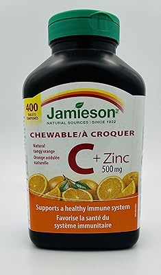 Jamieson Vitamin C + 500 mg crunching zinc, natural orange refreshment, 400 tablets.. From fashion trends to home essentials — find it on DIAYTAR Nigeria.