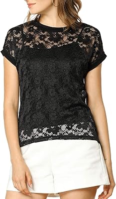 Transparent blouse for women with short sleeves and curved edges decorated with flowers, m.. DIAYTAR NIGERIA revolutionizes access to quality products with affordable prices and dependable shipping.