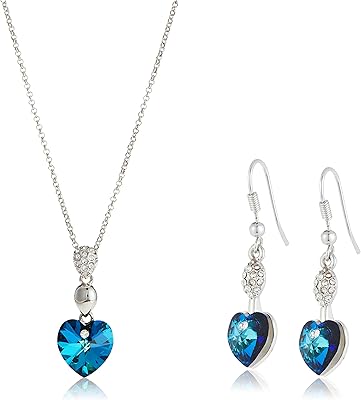 A 18-carat white-plated jewelry set, dotted with blue Swarovski crystals and matching earrings, Swarovski Elements, SWR-461.. DIAYTAR NIGERIA transforms wishes into deliveries with our affordable and reliable e-commerce platform.
