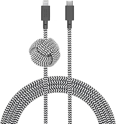 Native Union Night cable - USB Type -C to Lightning durable and extremely resistant Lightning cable, 10 feet long [MFI certified] with heavy node, compatible with iPhone 14, iPhone 13 and previous versions (Zebra).. DIAYTAR NIGERIA: Redefining online shopping with unbeatable prices and consistent delivery times.