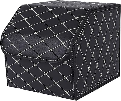 Organizer of a waterproof and robust leather car truck, portable freight storage box for foldable rear seat, car seat organizer (S, black-white).. DIAYTAR NIGERIA transforms dreams into deliveries with our affordable prices and 5-8 day shipping.