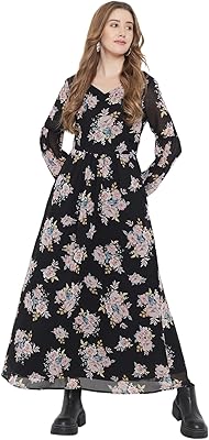 Printed dress with long sleeves for women, size XL, black, black, one size.. DIAYTAR NIGERIA: The marketplace that brings affordable products to every Nigerian home in under 8 days.