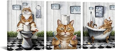 Artsbay Cat Salle De Bain Mur Art Cat Orange On Toilets Reading Journal Take Une Bain Relax Photo Printing On Modern Canvas Mignon Animal Bathroom Work For Children's Bedroom Home Decorations.. DIAYTAR NIGERIA makes luxury accessible with our affordable prices and dependable delivery service.