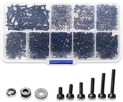 Game of 600 vertical hexagonal flat head bolts, spring rings, flat rings and bolt nuts, black, in a plastic box.. Join the movement — fast, affordable shopping only at DIAYTAR Nigeria.