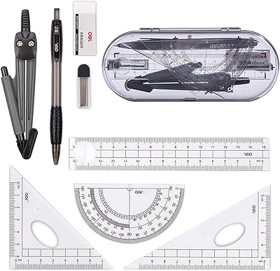 Set of geometric mathematics, essential for school, sets of compass of geometry, educational supplies, set of mathematical rapporteurs, rules of rules, pencil, gum, school pencil (lot of 8, black) (1).. Shop smarter with DIAYTAR Nigeria — affordable prices and a wide product range delivered in just 5 to 8 days.