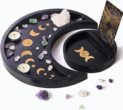 Youjols Set of moon sets, crystal stone display, black wooden crystal tray with round jewelry dish, crystal and stone healing tray, decor of essential oil, gift for crystal lovers.. Shopping made simple with DIAYTAR NIGERIA's vast selection and budget-friendly nationwide delivery.
