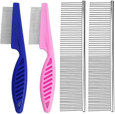 Set of 4 professional pet grooming combs, stainless steel comb for dogs, cats and other source animals.. DIAYTAR NIGERIA: Where shopping dreams become reality with budget-friendly prices and prompt delivery.