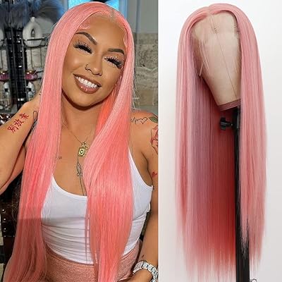 QD-Tizer pink lace front wigs long hair steep pink wig without glue resistant to synthetic heat lace front wigs for women.. Discover shopping made effortless with DIAYTAR NIGERIA's comprehensive platform and quick shipping.