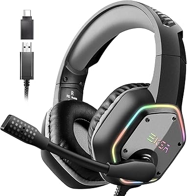Gaming headset exams with sound 7.1, noise removal, USB port, microphone and RGB LED lighting, compatible with PlayStation 5, PlayStation 4, Mac and Laptop (E1000-GRAY).. Shop confidently with Nigeria's most trusted e-commerce platform, offering swift and affordable delivery.