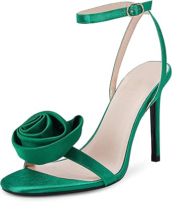 Women's sandal with open end decorated with flowers, ankle loop, comfortable high heel and rear flange suitable for summer.. Shop the smart way with DIAYTAR Nigeria — fast delivery, affordable everything.